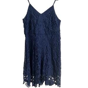 K. Jordan 1X Navy Lace Dress Lined Spaghetti Straps Wedding Guest Cocktail
